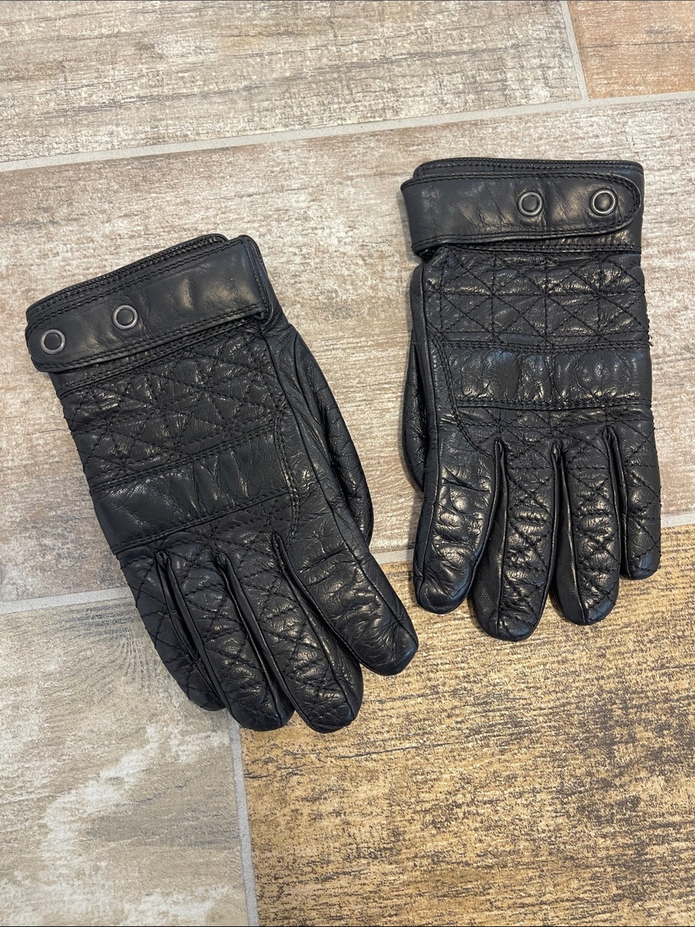 Bottega Veneta Black Leather & Cashmere Mens Gloves Size Small 80